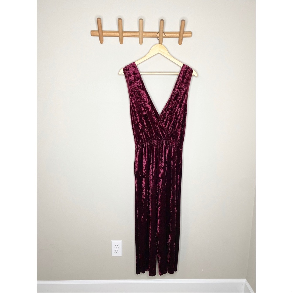 Wine colored velvet jumpsuit